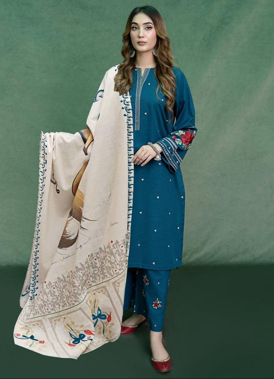 3 Pcs Women's Unstitched Embroidered Suit