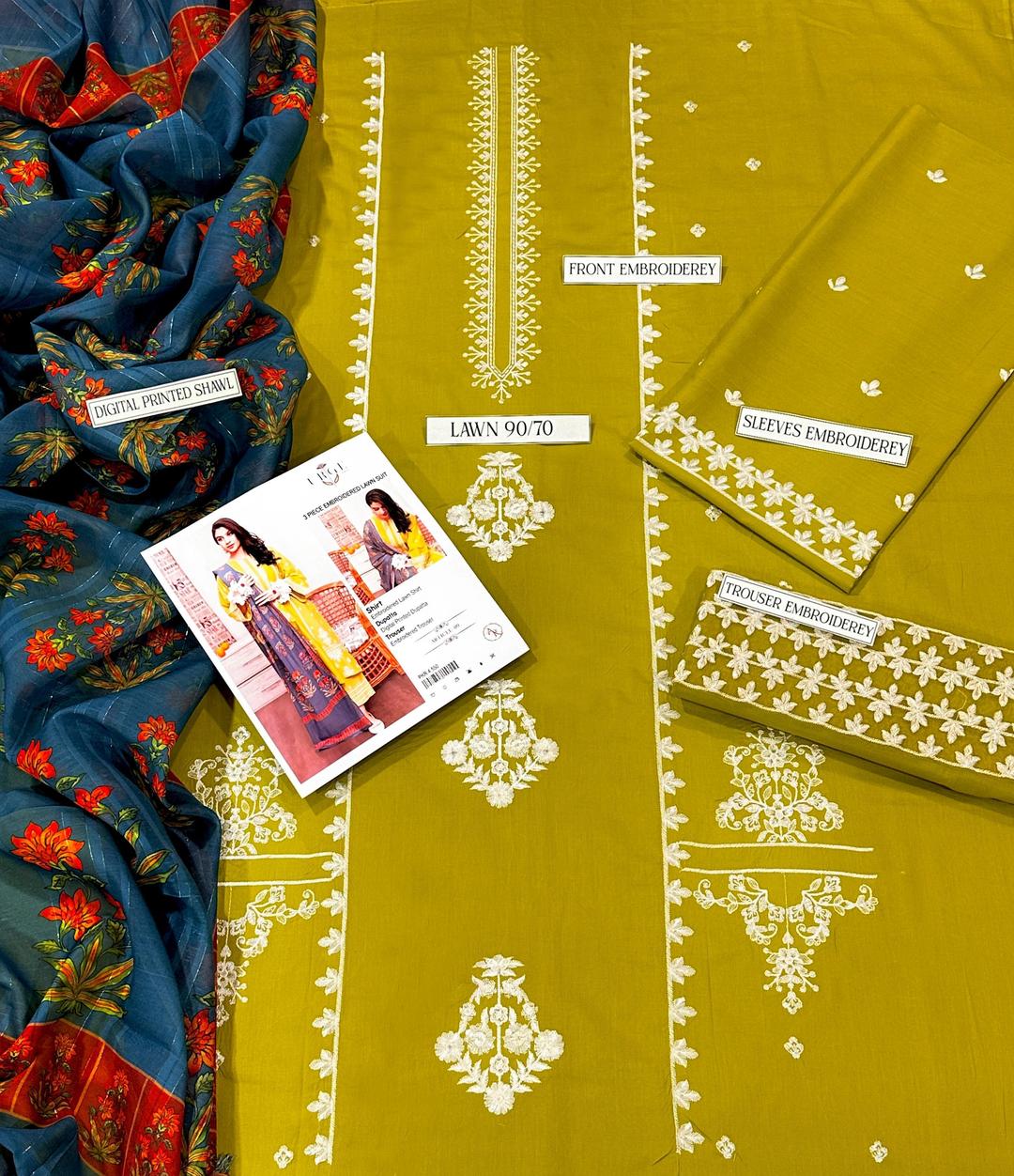 3 Pcs Women's Unstitched Embroidered Suit