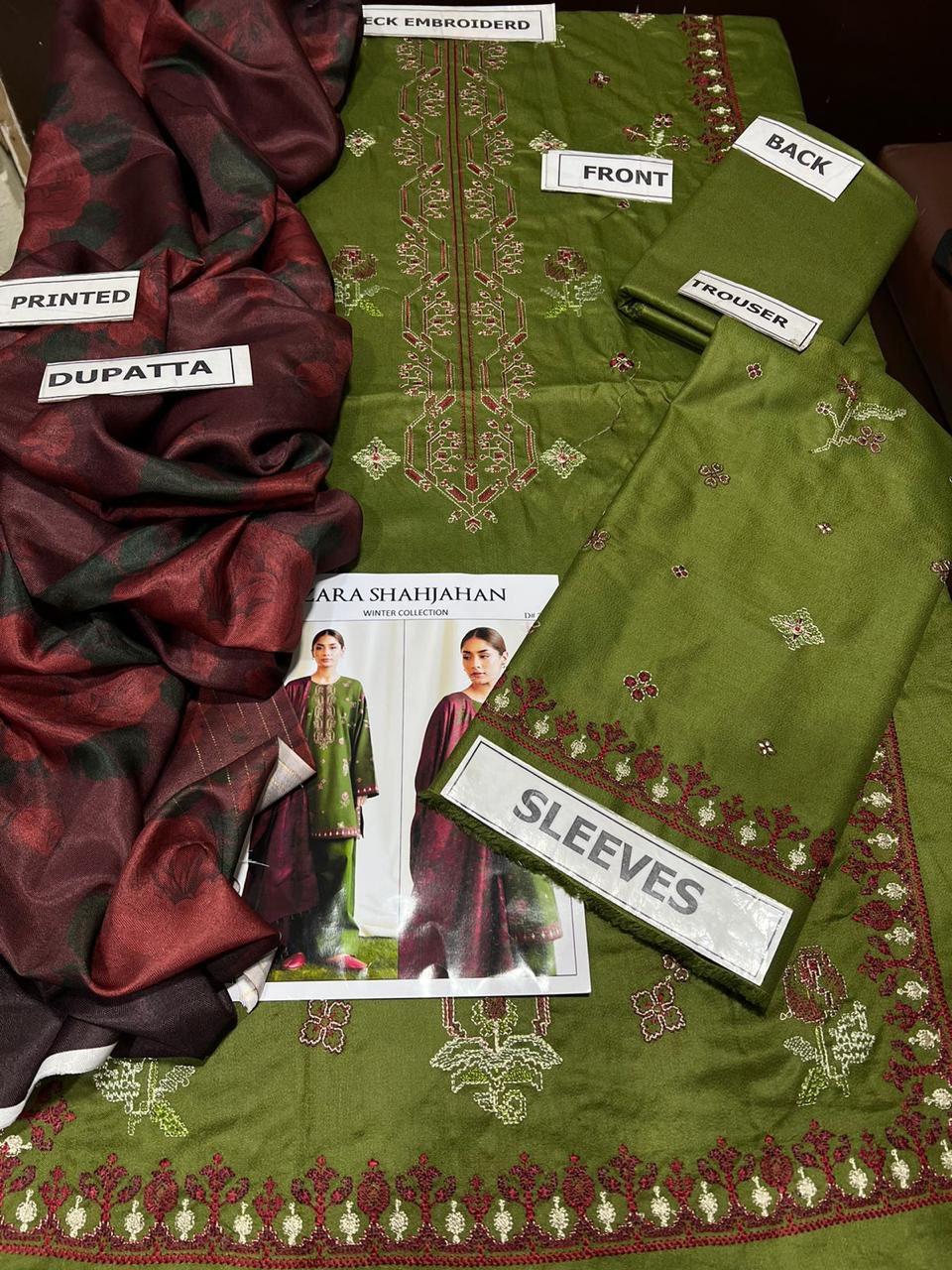 3 Pcs Women's Unstitched Dhanak Embroidered Suit