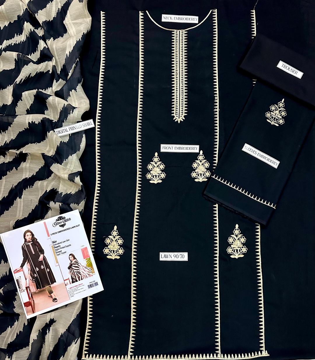 3 Pcs Women's Unstitched Embroidered Suit