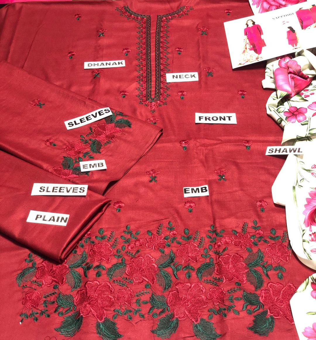 3 Pcs Women's Unstitched Embroidered Suit