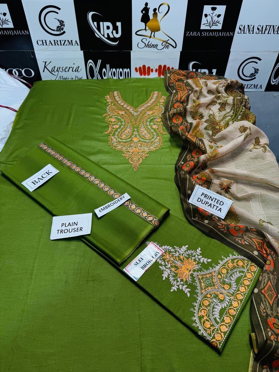 3 Pcs Women's Unstitched Embroidered Suit