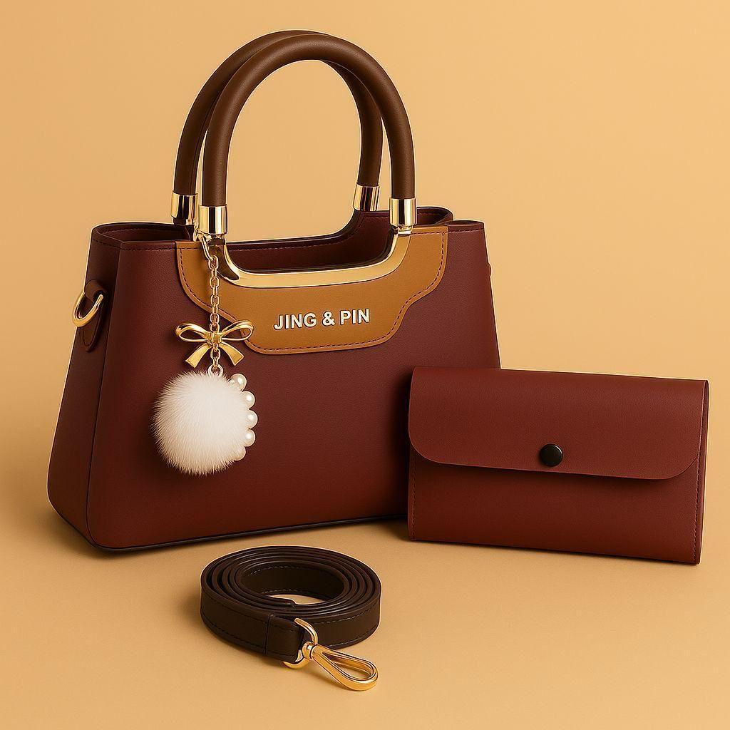 Women's PU Leather Plain Hand Bag Set