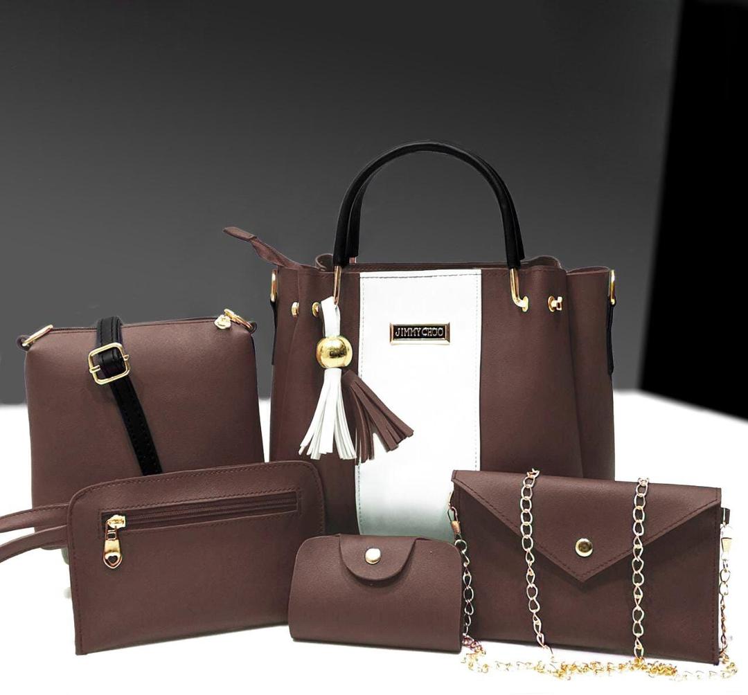 Stylish Women's PU Leather Hand Bag Set - 5 Pcs