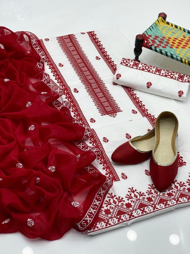 3 Pcs Women's Unstitched Cotton Embroidered Suit