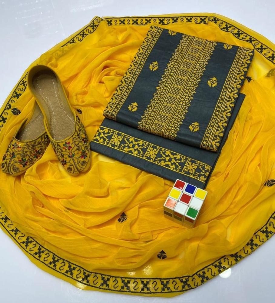 3 Pcs Women's Unstitched Cotton Embroidered Suit