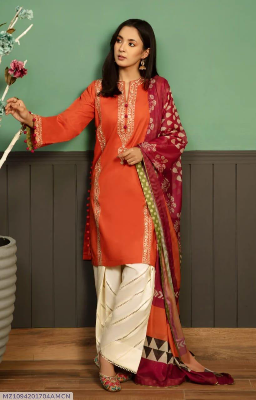 3 Pcs Women's Unstitched Embroidered Suit