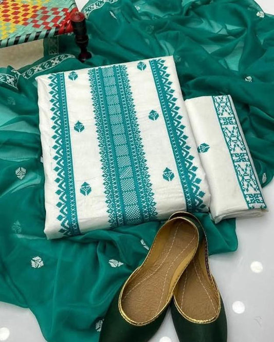 3 Pcs Women's Unstitched Embroidered Suit