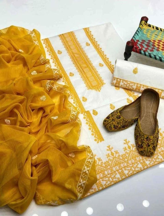3 Pcs Women's Unstitched  Embroidered Suit