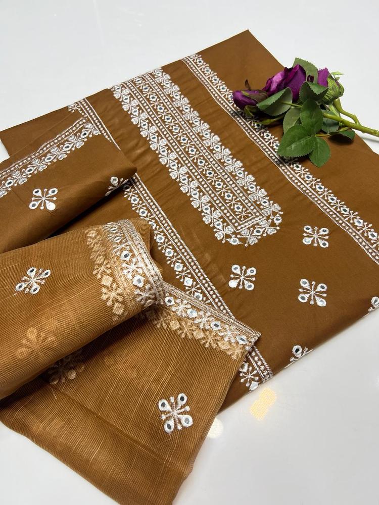 3 Pcs Women's Unstitched Cotton Embroidered Suit