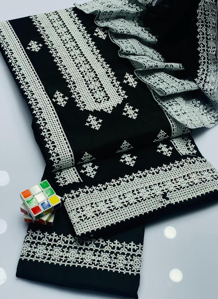 3 Pcs Women's Unstitched Cotton Embroidered Suit