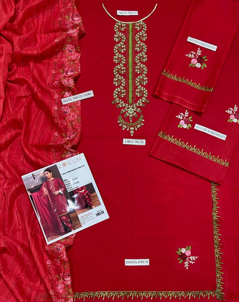 3 Pcs Women's Unstitched Embroidered Suit