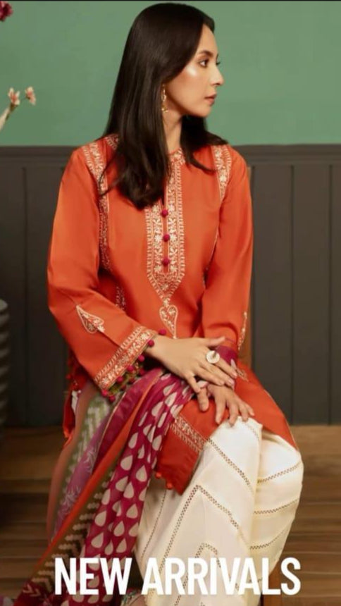 3 Pcs Women's Unstitched Embroidered Suit