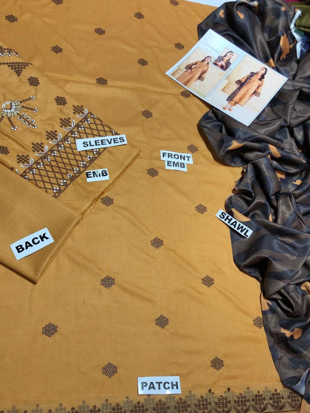 3 Pcs Women's Unstitched Embroidered Suit