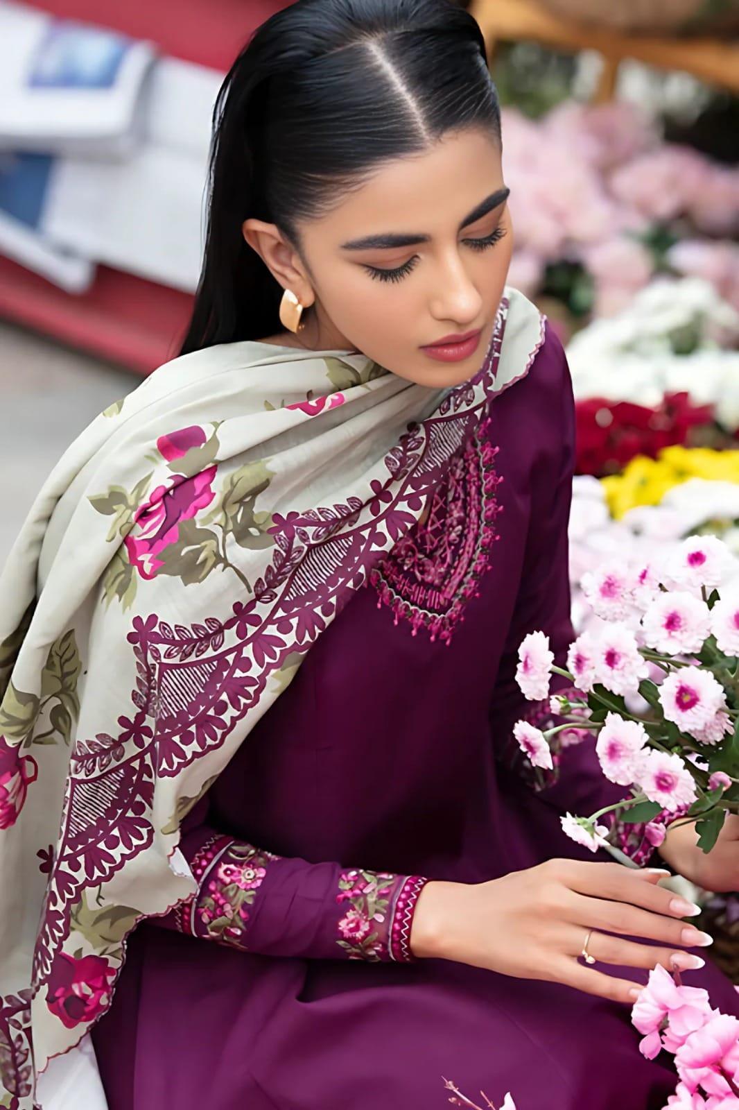 3 Pcs Women's Unstitched Embroidered Suit