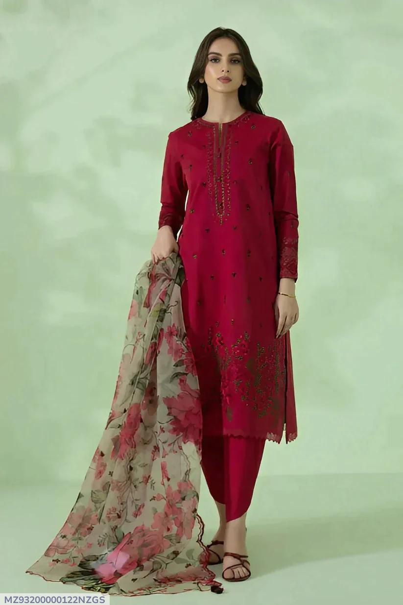 3 Pcs Women's Unstitched Embroidered Suit