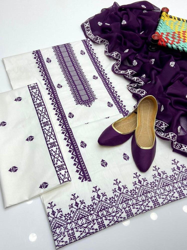 3 Pcs Women's Unstitched Cotton Embroidered Suit