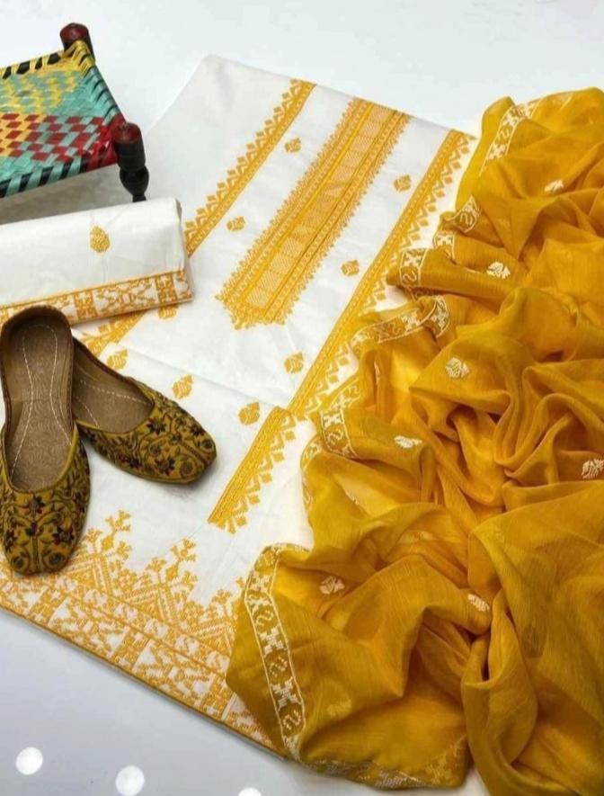 3 Pcs Women's Unstitched  Embroidered Suit
